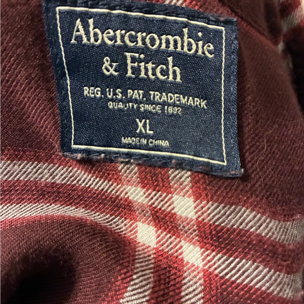 Abercrombie & Fitch Burgundy Plaid Shirt with Graphic Patch - Picture 3 of 3